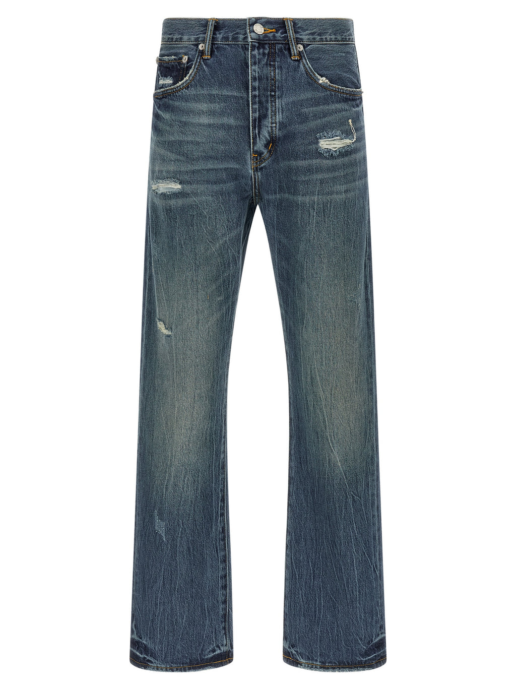 Blue Cotton Straight-Leg Jeans