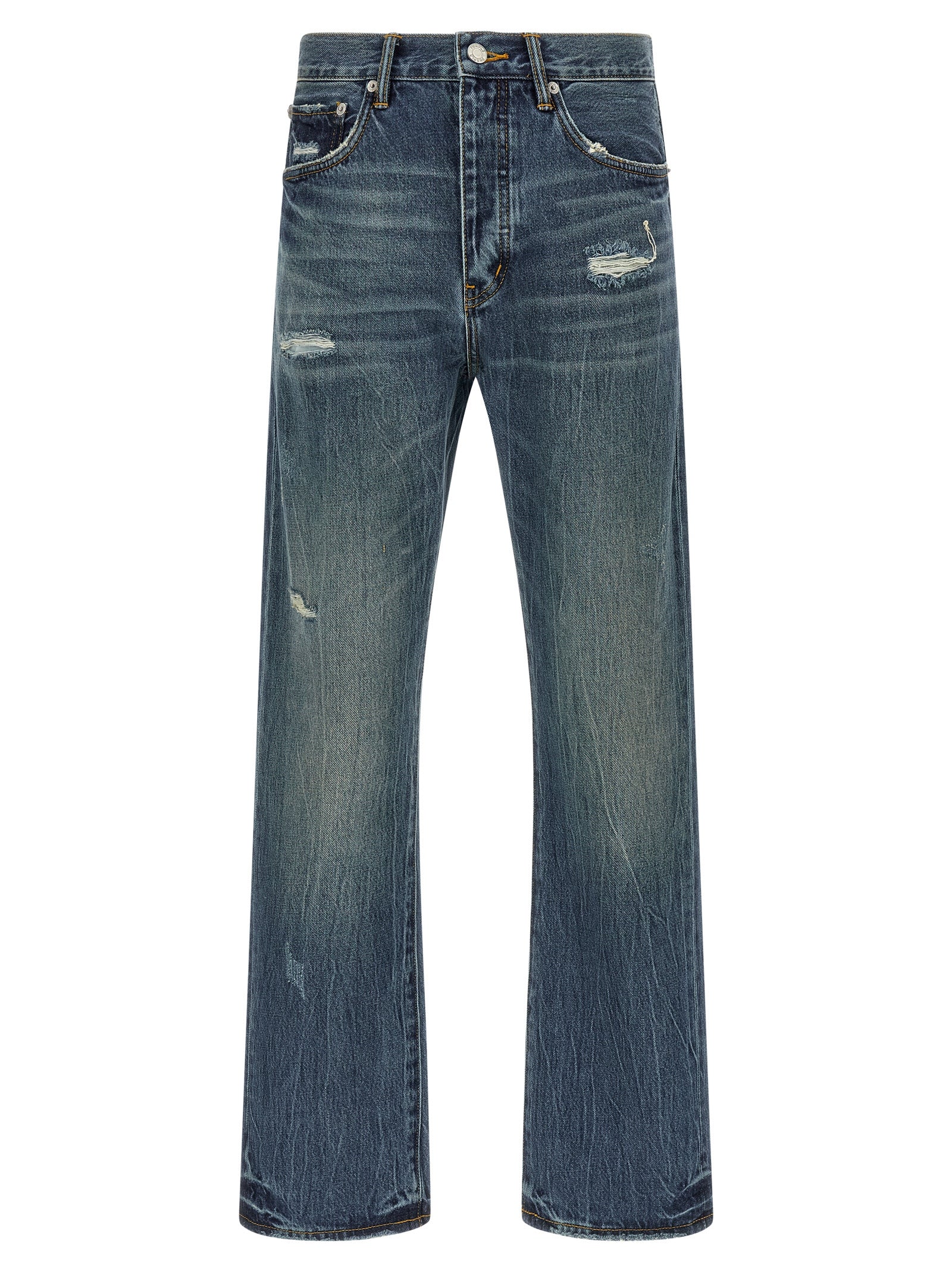 Blue Cotton Straight-Leg Jeans