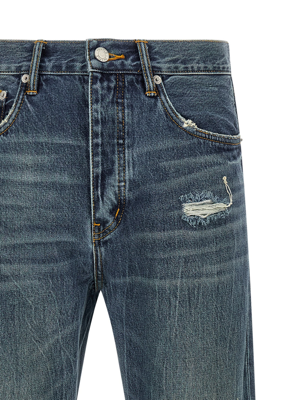 Blue Cotton Straight-Leg Jeans