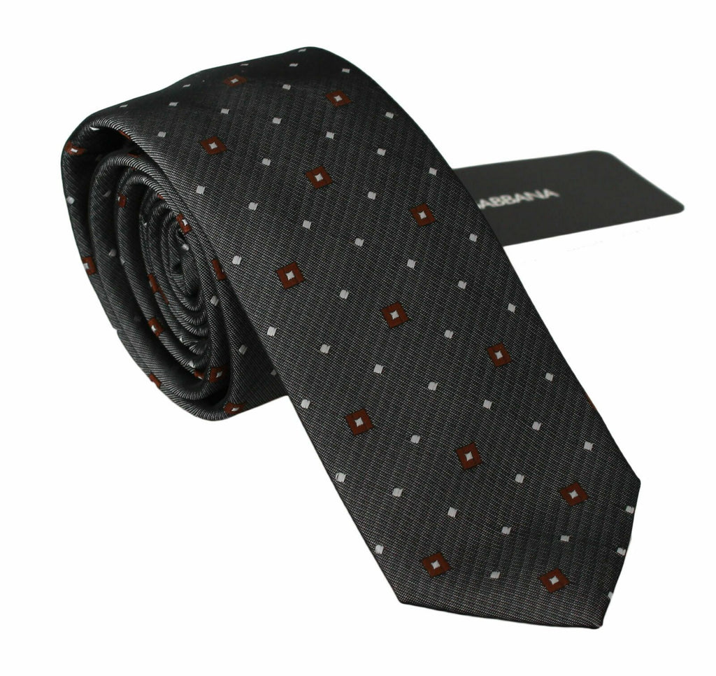 DOLCE & GABBANA Gray Patterned Classic Mens Slim Necktie