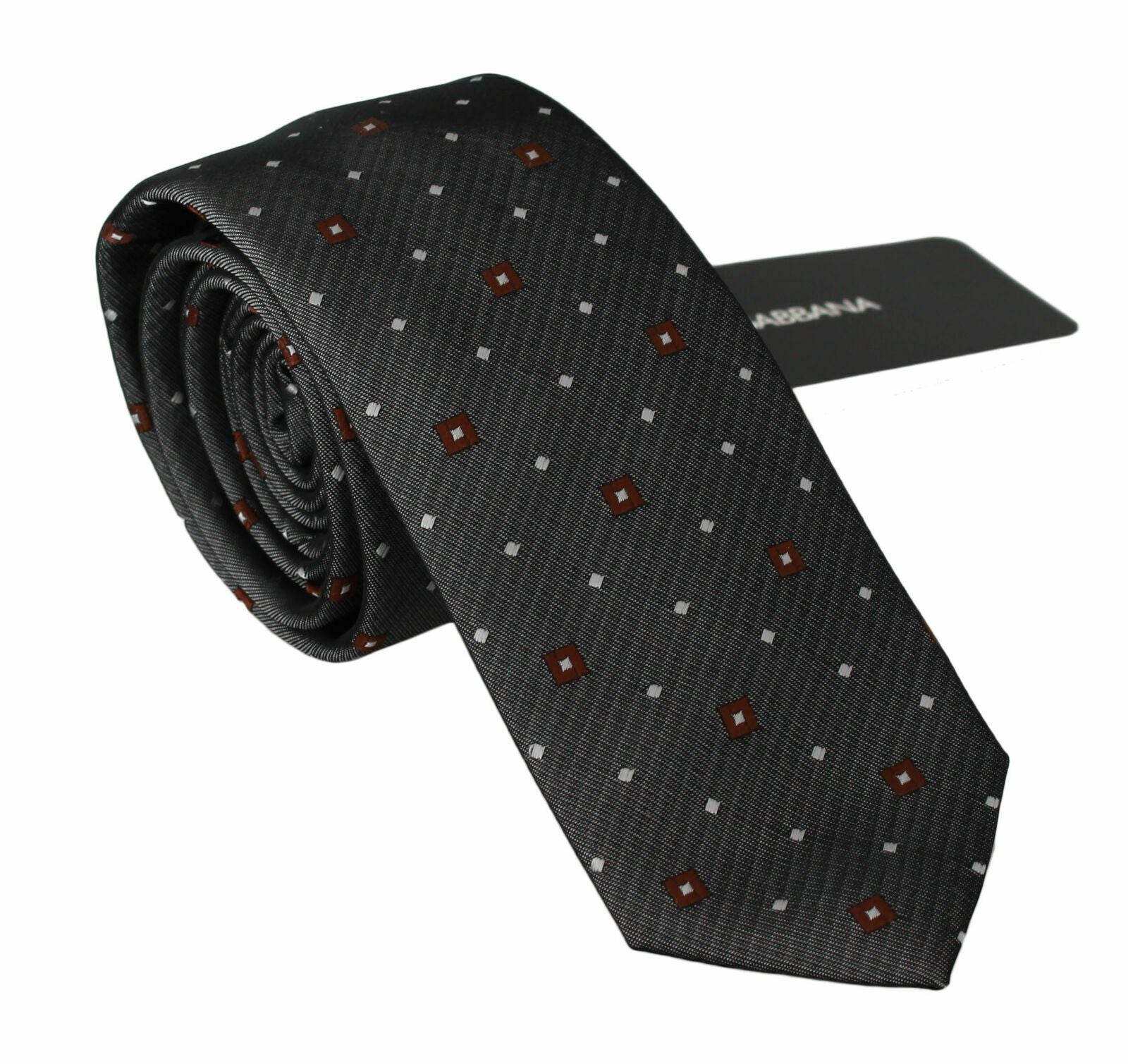 DOLCE & GABBANA Gray Patterned Classic Mens Slim Necktie