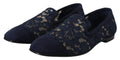 DOLCE & GABBANA Blue Floral Lace Slip Ons Loafers Flats Shoes