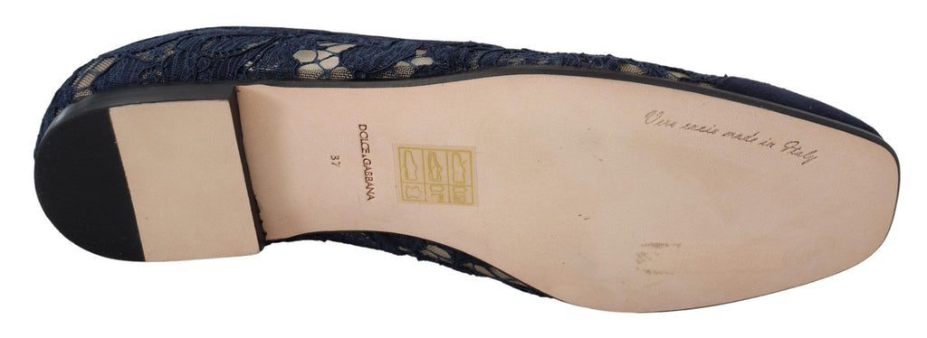 DOLCE & GABBANA Blue Floral Lace Slip Ons Loafers Flats Shoes