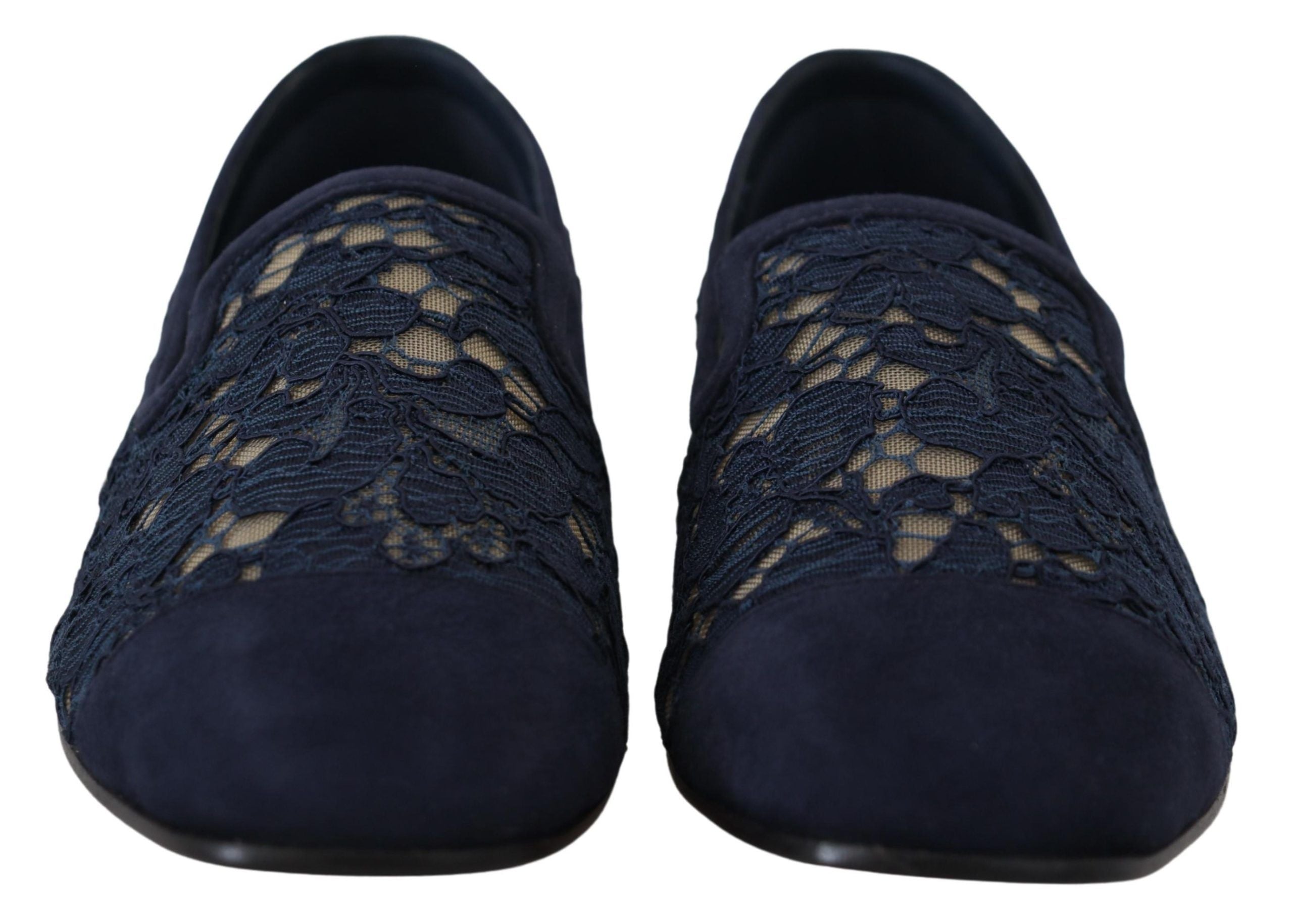 DOLCE & GABBANA Blue Floral Lace Slip Ons Loafers Flats Shoes